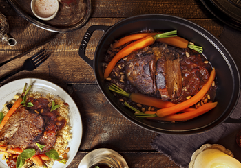 Roast leg of lamb with eggplant couscous