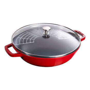Wok Tava Cam Kapaklı | d&ouml;k&uuml;m demir | Kiraz | 30 cm,,large 1