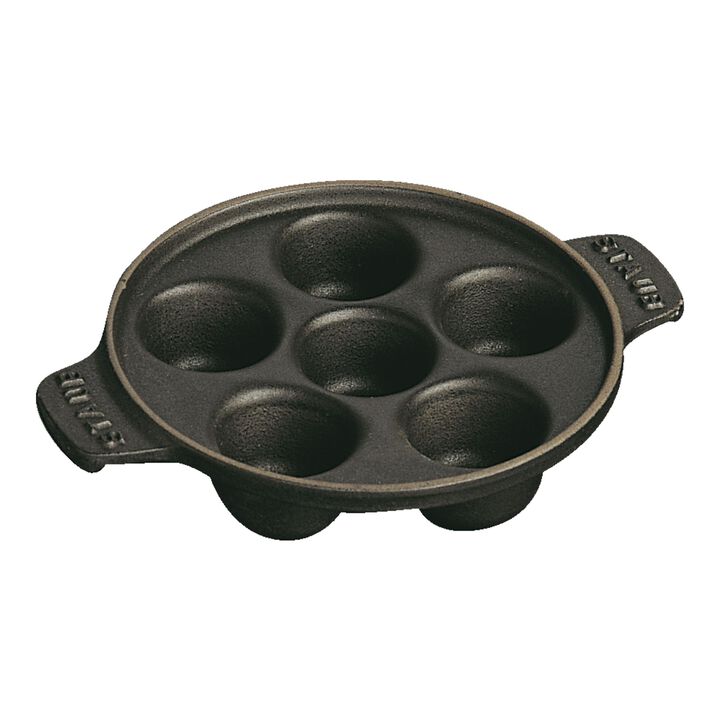 Cast Iron, 5.5-inch, Escargot Dish with six holes, Matte Black, large 1