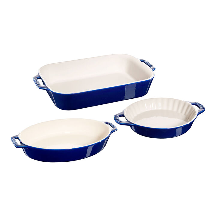 Ceramique, Mixed Baking Dish Set Dark Blue 3 Piece, large 1