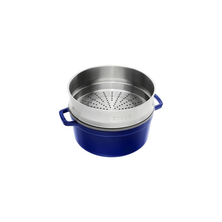 La Cocotte, Cocotte mit Dämpfeinsatz 26 cm, rund, Dunkelblau, Gusseisen, large 2