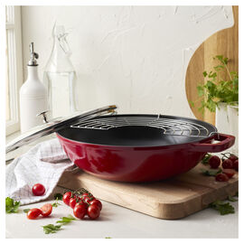 Wok met glazen deksel 30 cm, Kersenrood