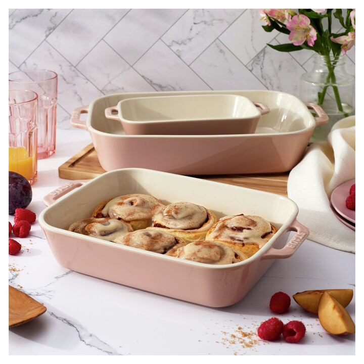 Stoneware, 3-pc, Rectangular Baking Dish Set, Light Pink, large 2