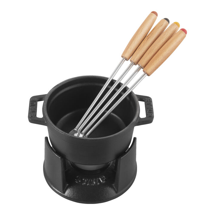 Cast Iron, 4-inch, 0.25-qt Mini Chocolate Fondue Set, Matte Black, large 2