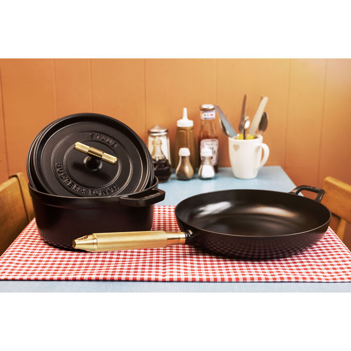 La Cocotte, Cocotte Buster+Punch 24 cm, rund, Schwarz, Gusseisen, large 2