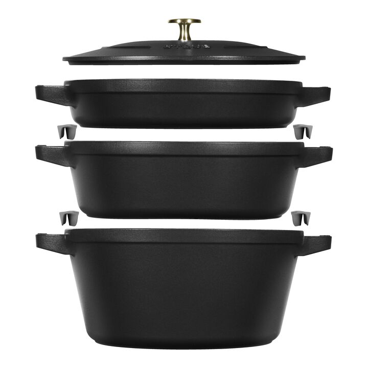 Cast Iron, 4-pc Stackable Cookware Set, Matte Black, Cast Iron , large 1