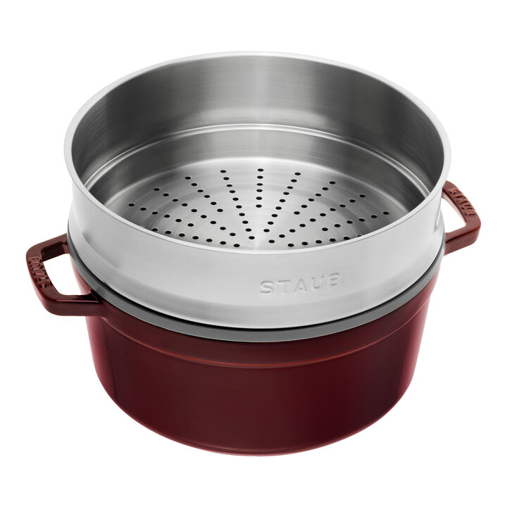 La Cocotte, Cocotte com vaporizador 26 cm, redondo, Vermelho grenadina, Ferro fundido, large 2