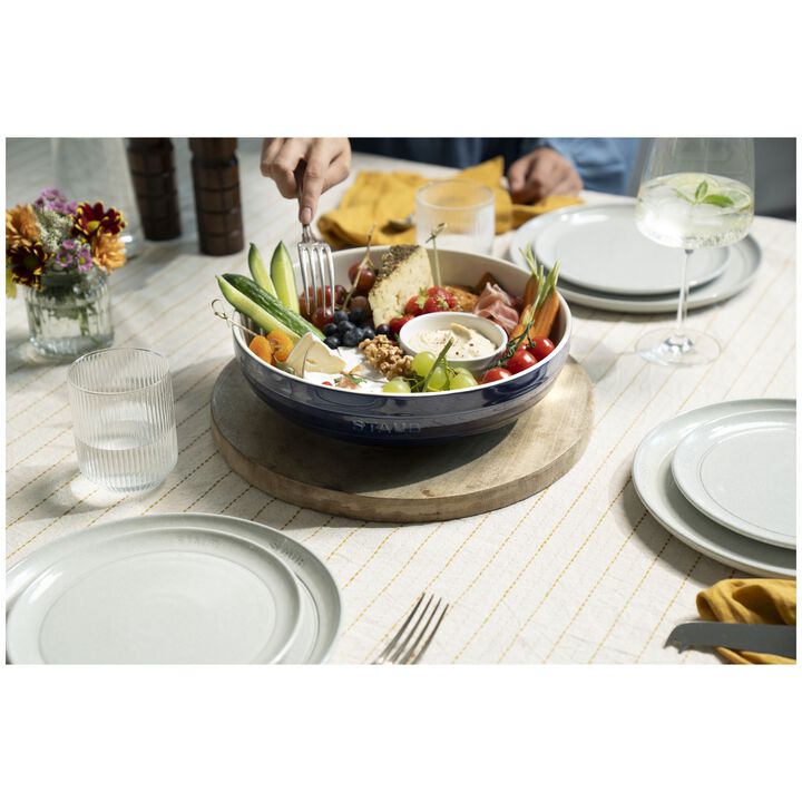 Stoneware, 11.5-inch, Shallow Serving Bowl, Dark Blue, large 4