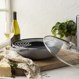30 cm, Wok avec couvercle en verre, Gris graphite