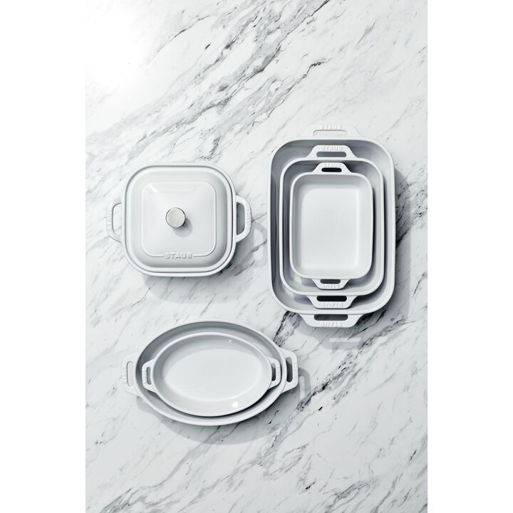 Stoneware, 2-pc, Oval Baking Dish Set, White, large 2