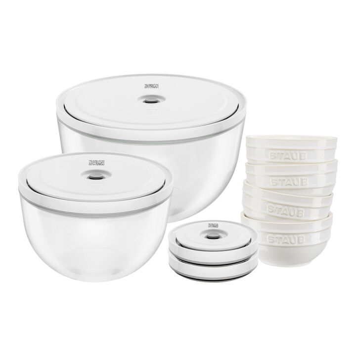 Fresh & Save Bowls, Set de bols sous vide & couvercle, 10-pcs. /S/M/L, blanc ivoire / transparent, Céramique, large 1