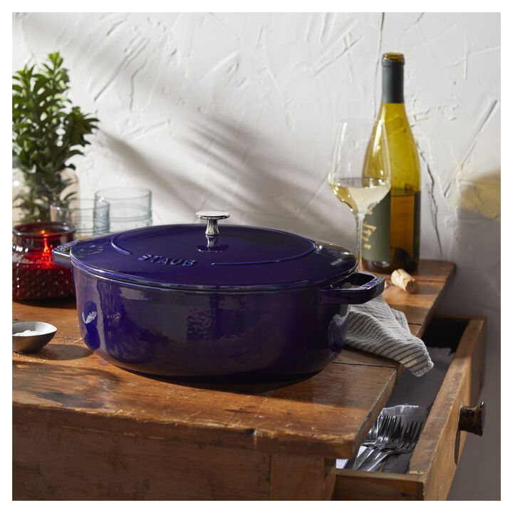 Cast Iron, 6.25 qt, Wide Oval Dutch Oven, Dark Blue, large 2