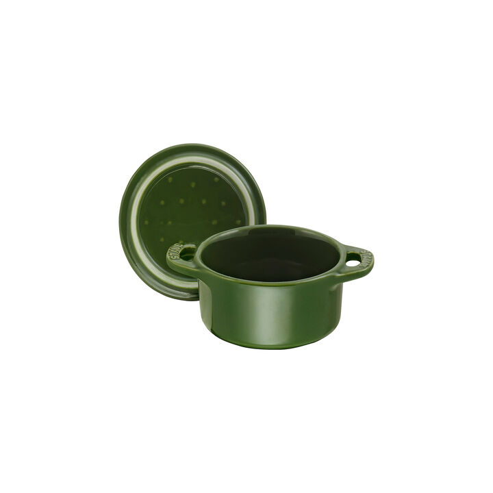 Ceramique, Mini Cocotte 10 cm, rund, Basilikum-Grün, Keramik, large 3