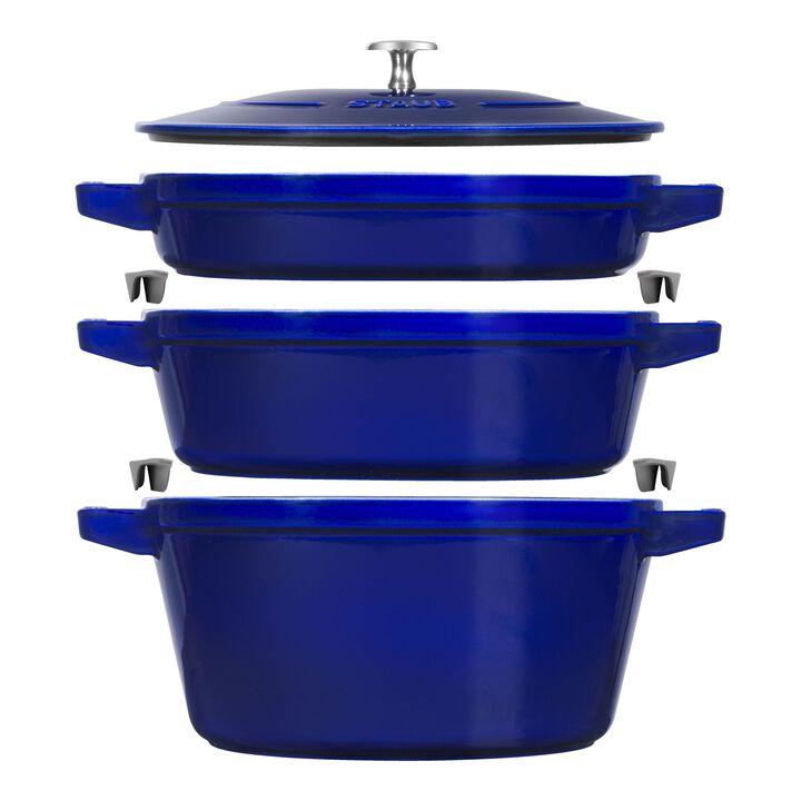 Cast Iron, 4-pc Stackable Cookware Set, Dark Blue, Cast Iron , large 1