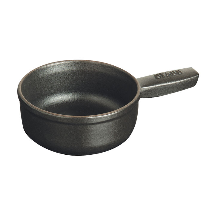 Cast Iron, 0.375 qt, Mini Cheese Fondue Pot, Matte Black, large 2
