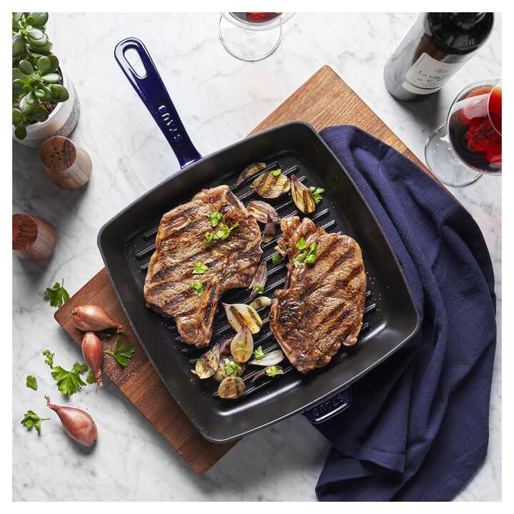 Grill Pans, 30 cm cast iron square American grill, dark-blue, large 2