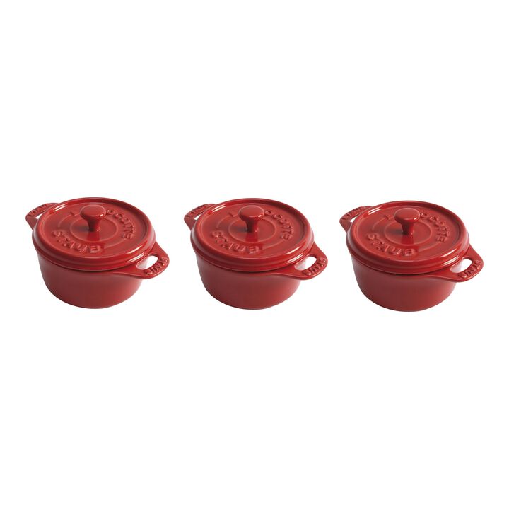 Ceramique, 3 Piece ceramic Cocotte set, cherry, large 1