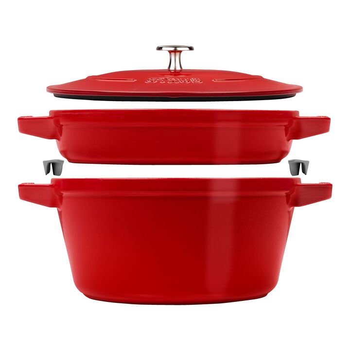 Stackable Set, Kochtopfset Stackable 2-tlg, rund, Kirsch-Rot, Gusseisen, large 1