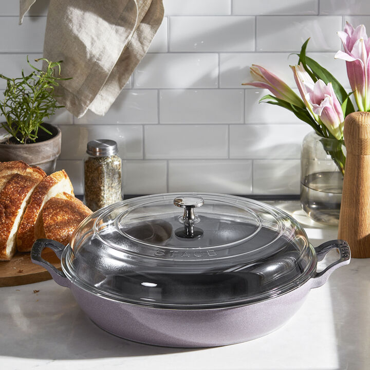 Cast iron, 3.5 l cast iron round Saute pan with glass lid, cherry blossom - Visual Imperfections, large 2