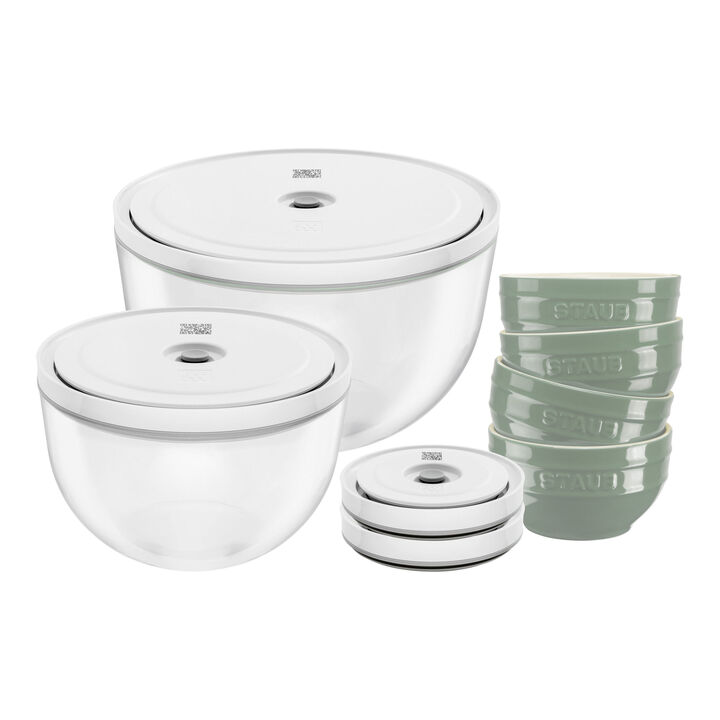 Fresh & Save Bowls, Vakuumschüssel & Deckel Set, 10-tlg. / S/M/L, Eukalyptus/Transparent, Keramik/Glas, large 1
