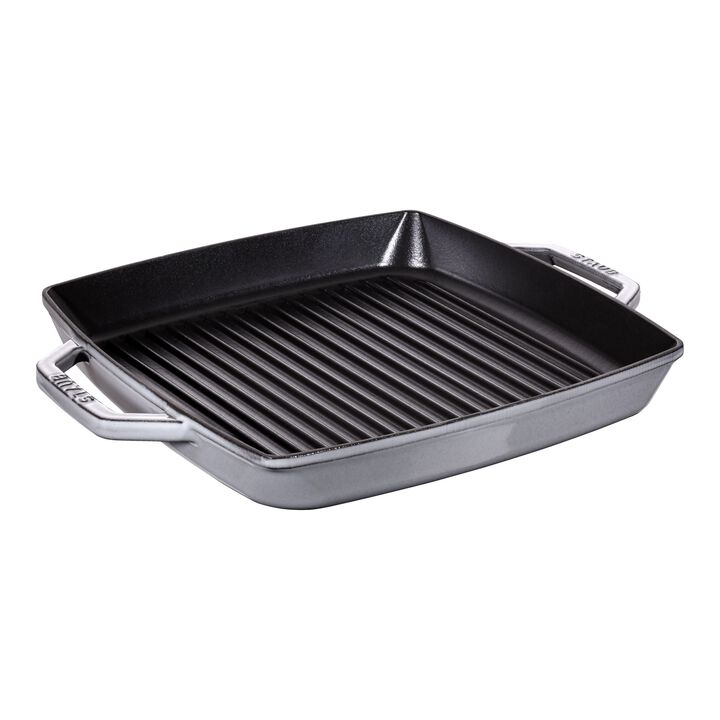 Grill Pans, Grillpfanne mit zwei Griffen, quadratisch, 33 cm, grau 33 cm, quadratisch, Graphit-Grau, Gusseisen, large 1