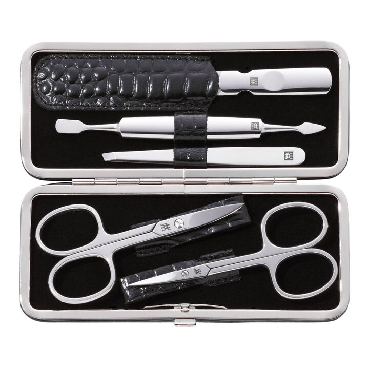 CLASSIC, 5-pc, Matte Black, Leather, Manicure Pedicure Set With Nail Scissors, large 1