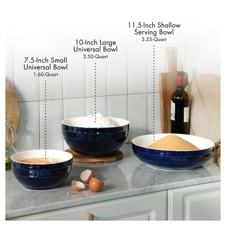 Stoneware, 11.5-inch, Shallow Serving Bowl, Dark Blue, large 3