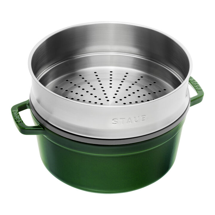 La Cocotte, Cocotte com vaporizador 26 cm, redondo, Verde manjericão, Ferro fundido, large 2