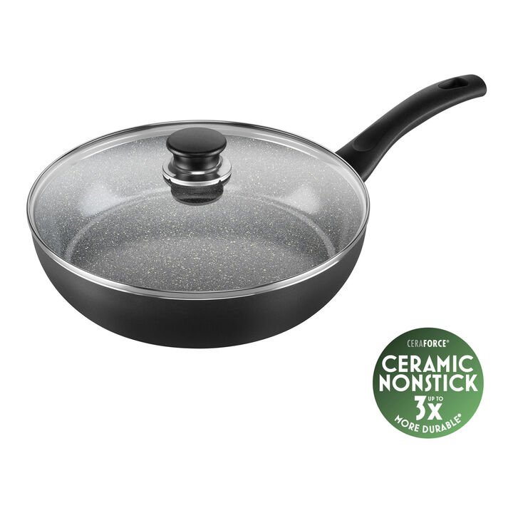 Bologna, Sautepande Med glaslåg, 28 cm, Aluminium, Keramisk non-stick belægning, large 1
