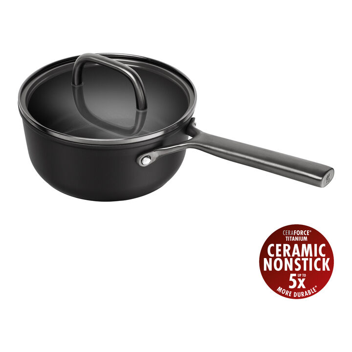 Milano,  aluminum round Sauce pan with glass lid, black, large 1