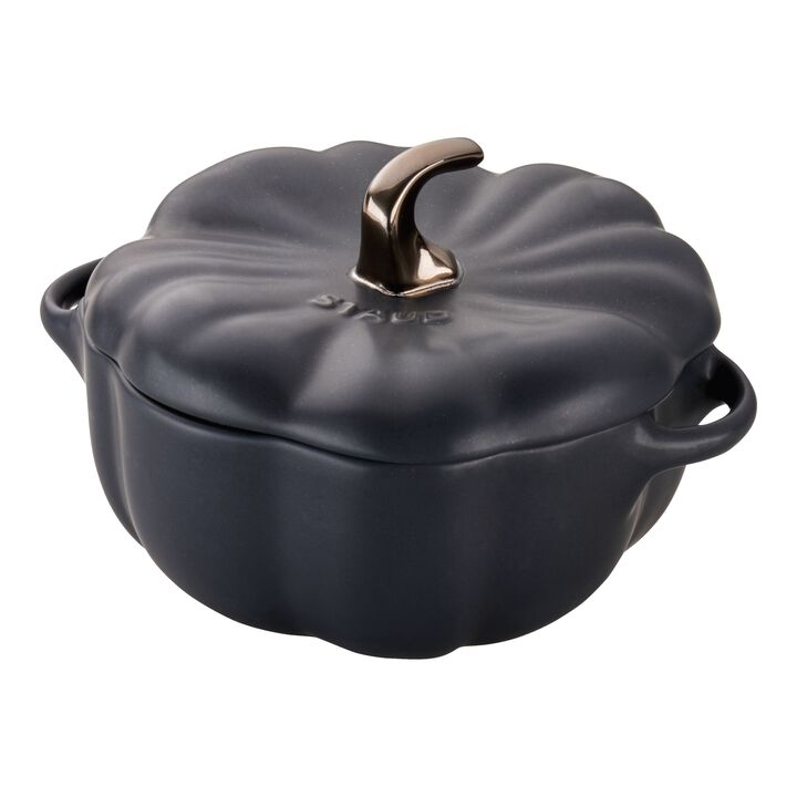 Stoneware, 0.75 qt, Pumpkin, Petite Dutch Oven, Matte Black, large 1