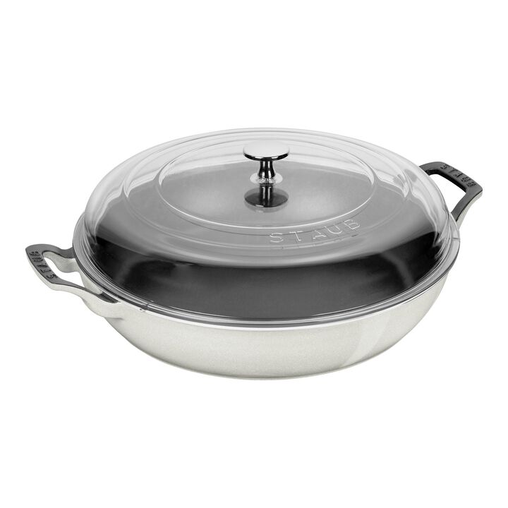 Cast Iron, 3.5 qt, Braiser With Glass Lid, White Truffle, large 1