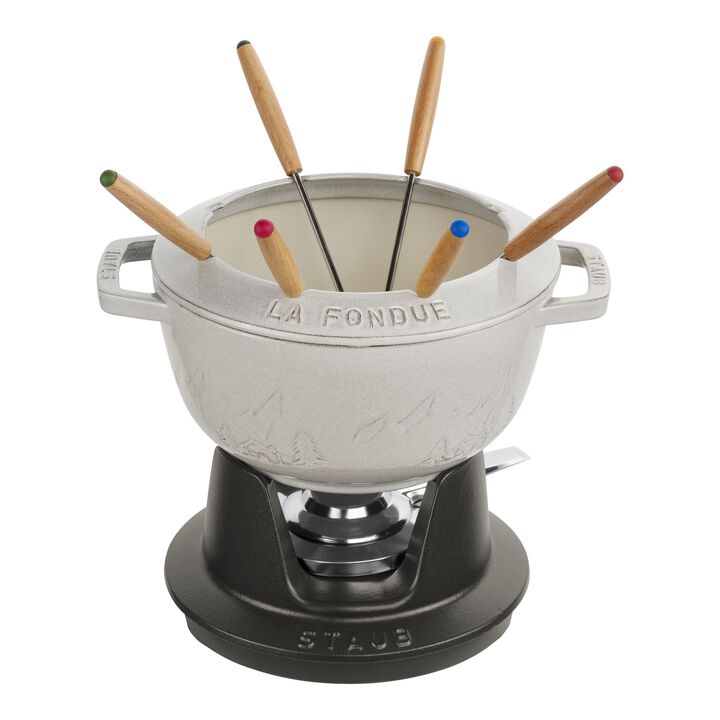 Specialities, Fondue Set Gebirge 20 cm, rund, Weisser Trüffel, Gusseisen, large 1