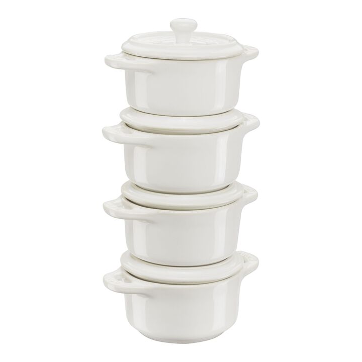 Stentøj, Cocotte sæt 4-dele, Rund, Elfenben-Hvid, Keramisk, large 1