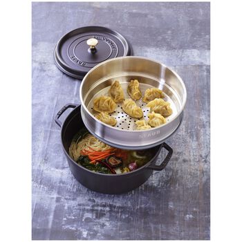 D&ouml;k&uuml;m Tencere Buharlı Pişirici ile | Siyah | 26 cm | 5,25 l | yuvarlak,,large 6