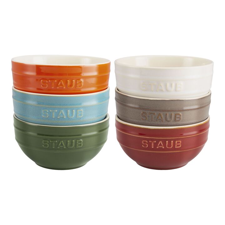 Ceramique, 14 cm / 6 Piece ceramic large rainbow multi-colour large bowl set, mixed Colours, large 1