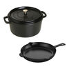 Cast Iron, 3-pc, Cocotte and Fry Pan Set, Matte Black, small 1