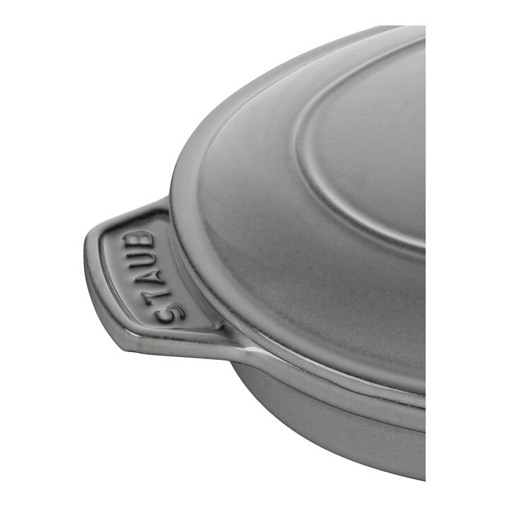 Cast Iron, 9-inch, Oval, Covered Baking Dish With Lid, Graphite Grey, large 3
