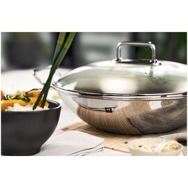 Wok 32 cm, 18/10 Acero inoxidable, Plata