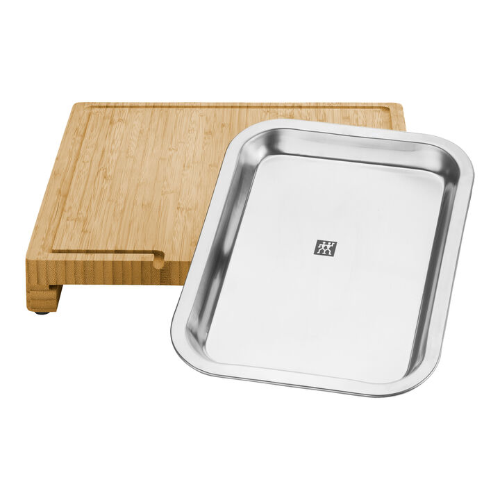 BBQ+, 15.5-inch x 12-inch Cutting Board With Tray, Bamboo , large 2