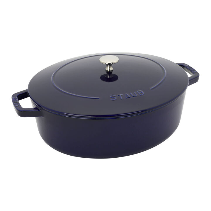 Cast Iron, 6.25 qt, Wide Oval Dutch Oven, Dark Blue, large 1