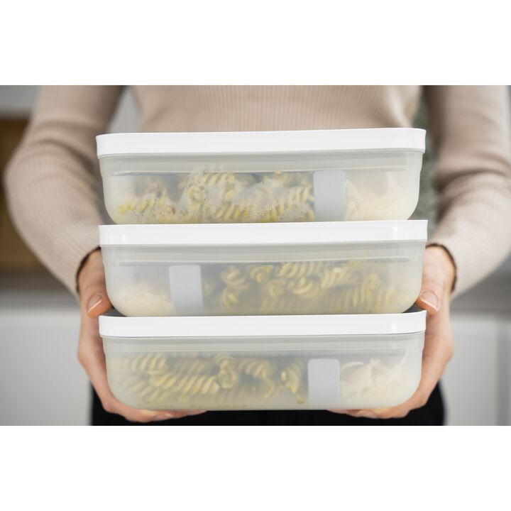 Fresh & Save, Vakuum Lunchbox Set, 3-tlg. / L flach, Semitransparent-Grau, Kunststoff, large 2