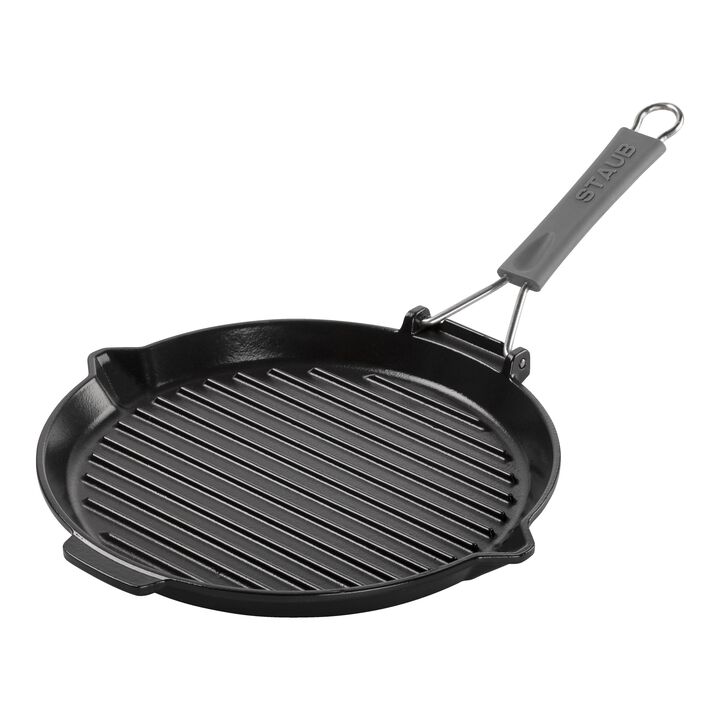 Grill Pans, 28 cm round Cast iron Grill pan with pouring spout black, large 1
