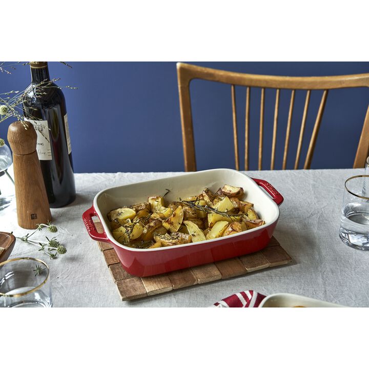 Ceramique, Ovenschaal 27 cm, Rechthoekig, Kersenrood, large 3