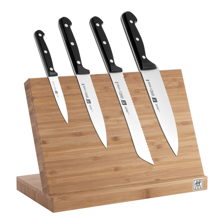 Set de couteau de chef & bloc de couteaux vide magnétique, 5-pcs. /10/16/20 cm, brun, Bambou, large 1