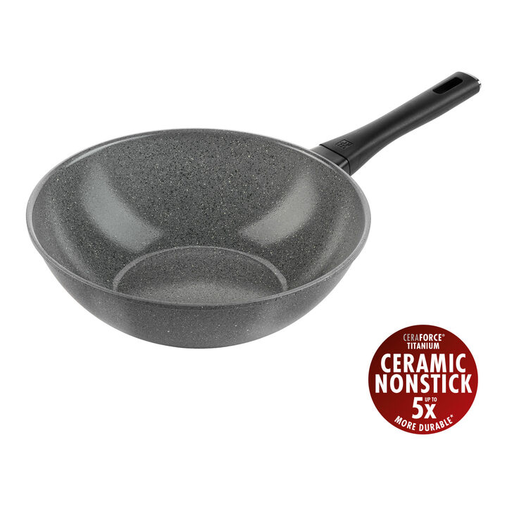 Terreno Plus, Wok, 28 cm, Aluminium, Titanverstärkte keramische Antihaftbeschichtung, large 1