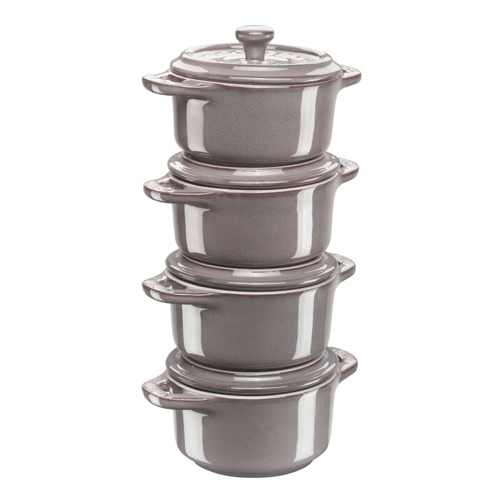 Stentøj, Cocotte sæt 4-dele, Rund, Antikgrå, Keramisk, large 1