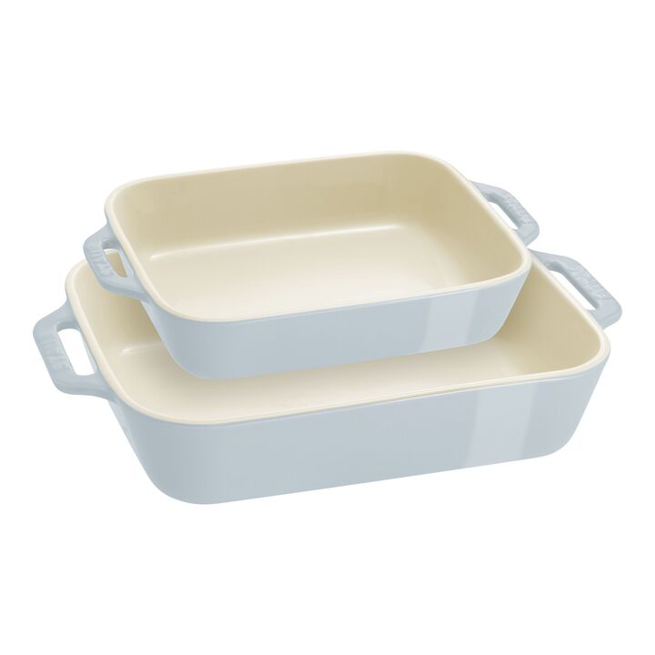 Stoneware, 2-pc, Rectangular Baking Dish Set Macaron, Light Blue, large 1