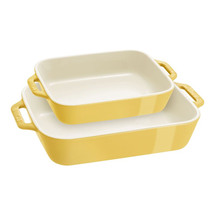 Stoneware, 2-pc, Rectangular Baking Dish Set, Citron, large 1