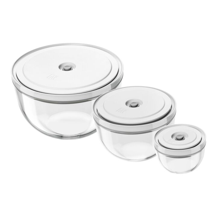 Fresh & Save BOWLS, Vacuum bowl set S/M/L / 6-pc, glass, Transparent-White, large 1